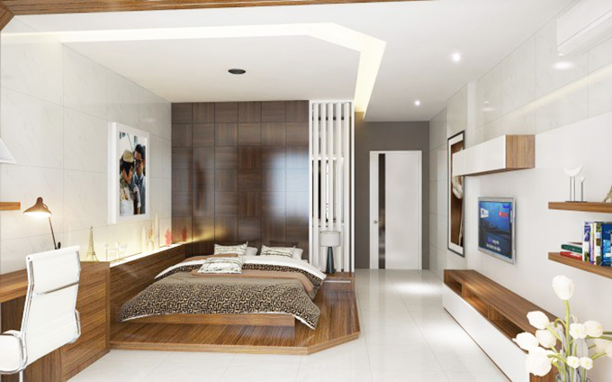 Mẫu phòng ngủ master mẫu thiết kế nhà ống 3 tầng kết hợp kinh doanh