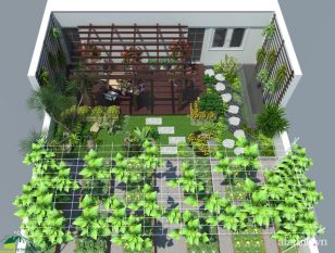 Thiết kế cây xanh vườn sân thượng trên mái nhà ống